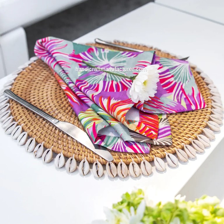 High-Quality Rattan Placemat With Seashells