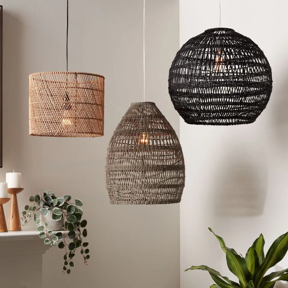 EHM small cylindrical rattan lampshade with open-weave pattern, ready for custom OEM orders.