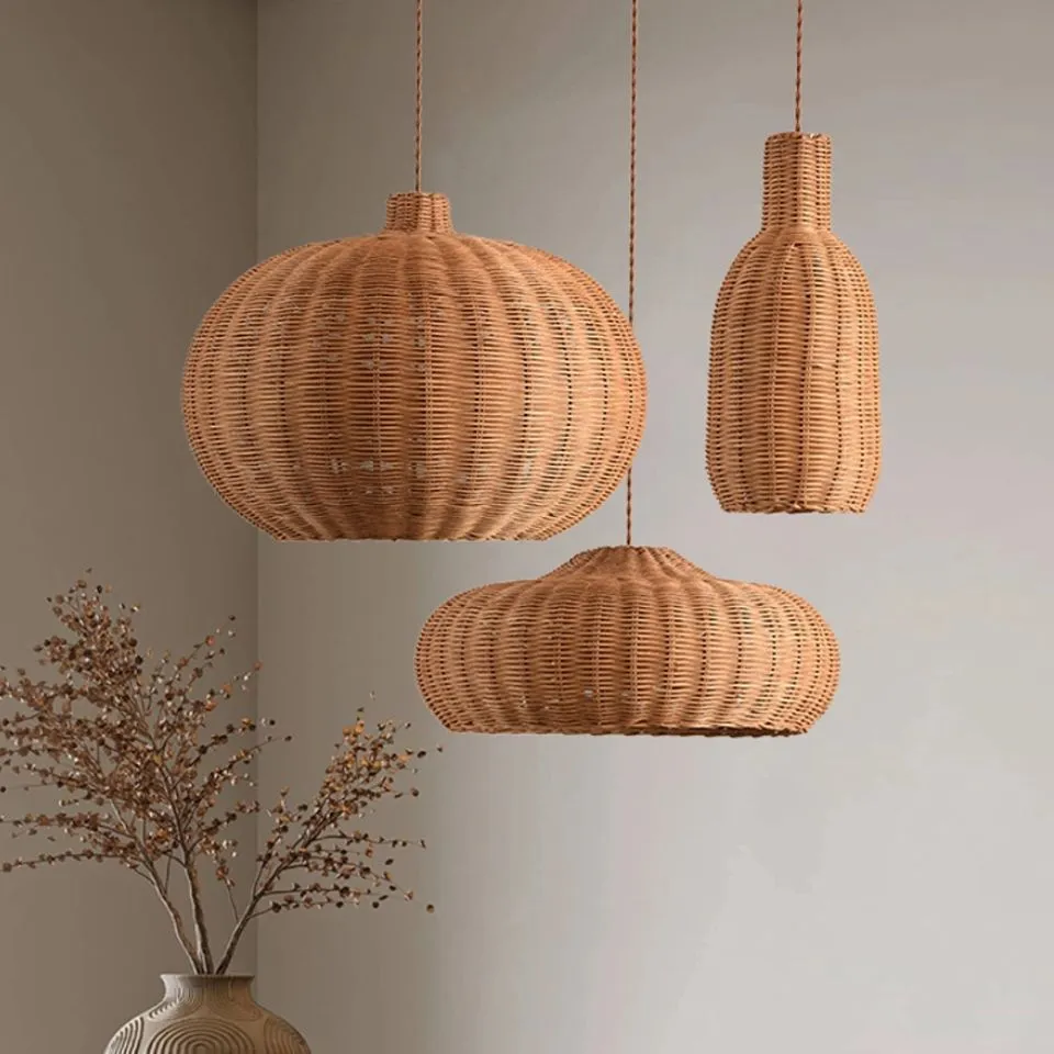 EHM rattan freeform lampshade, showcasing artisanal flexibility in manufacturing.