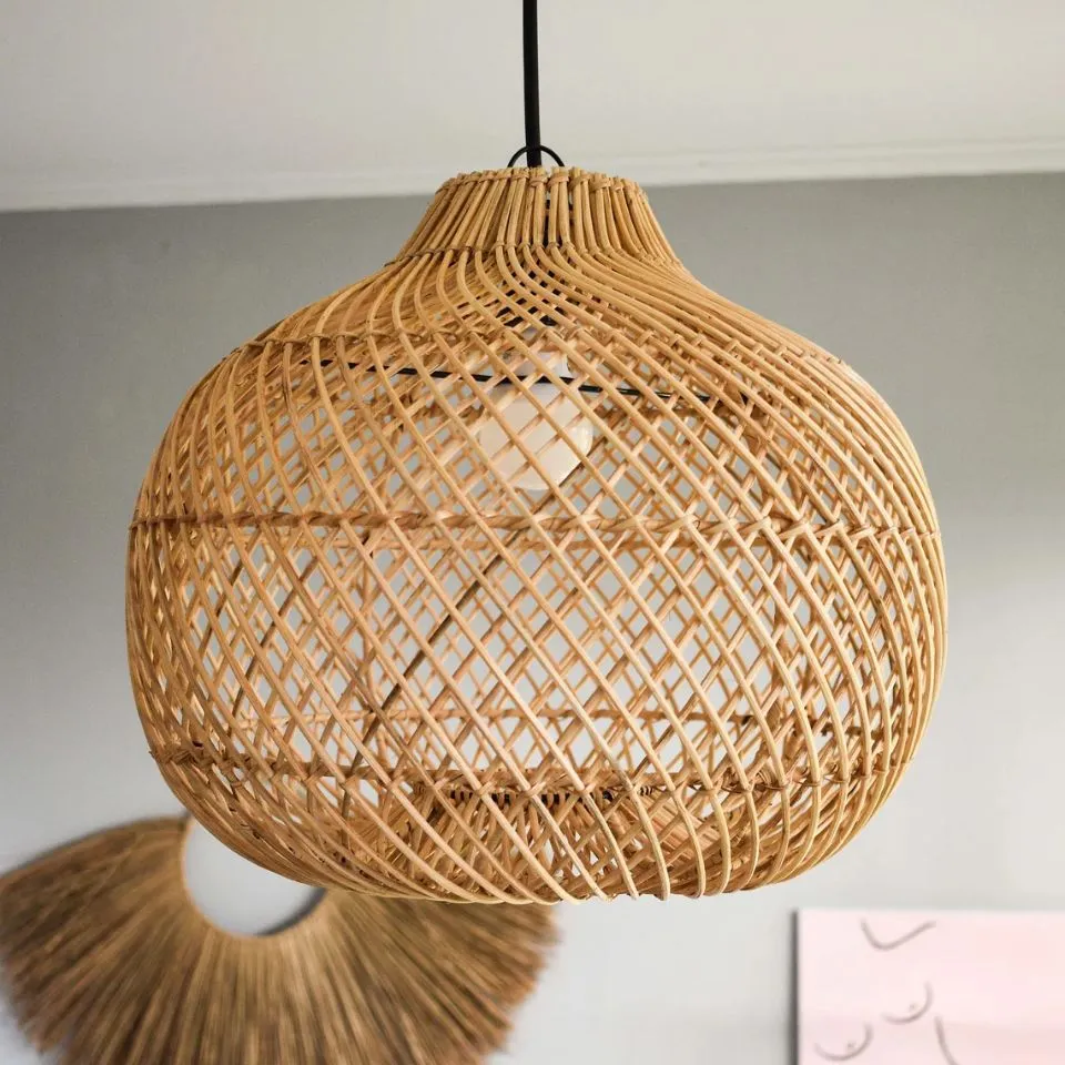 EHM classic round rattan lampshade with tight weave, optimized for efficient handicraft production.