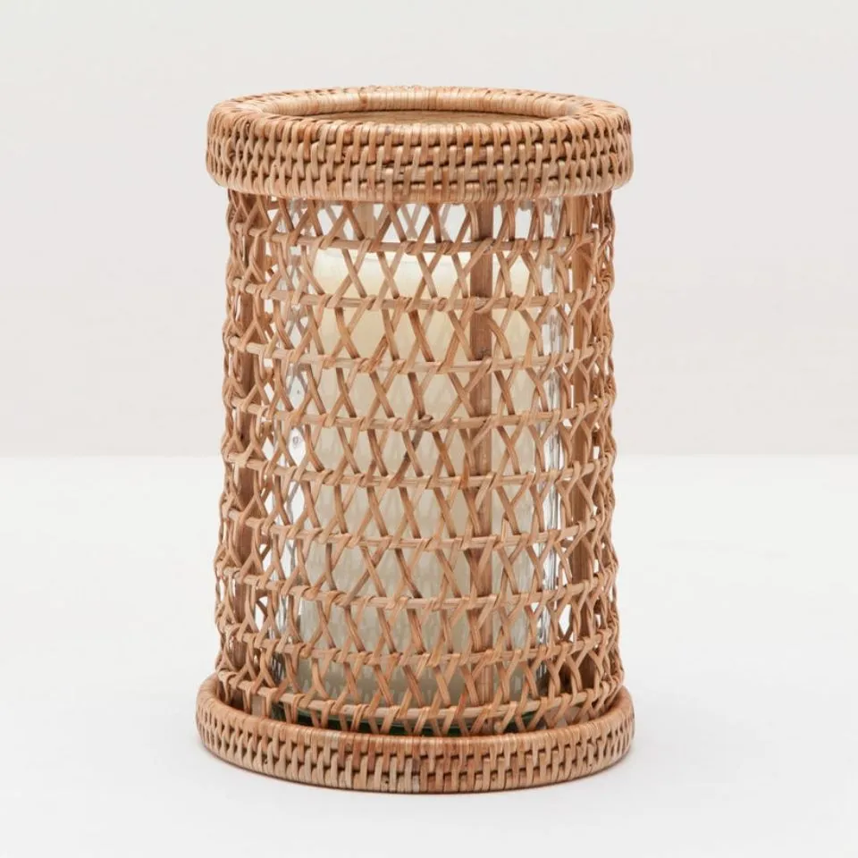 Handwoven tall cylindrical rattan lantern for premium handicraft manufacturing