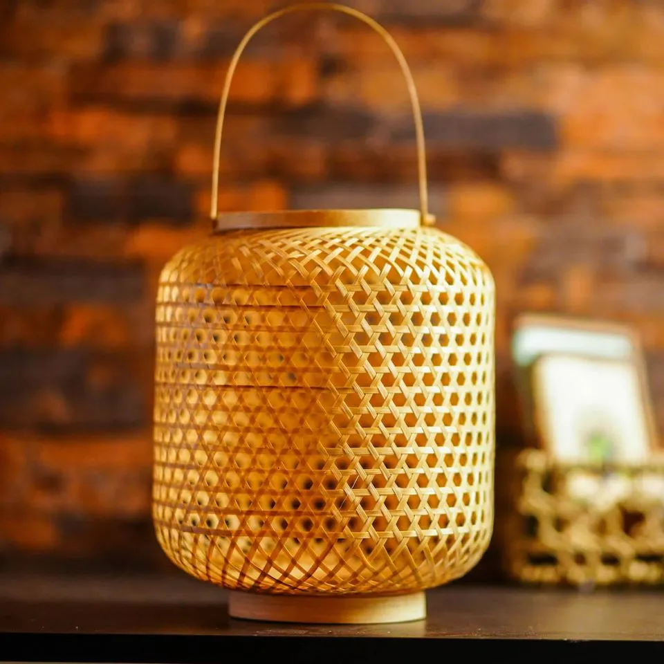 Golden bamboo woven lantern handmade for luxury manufacturing