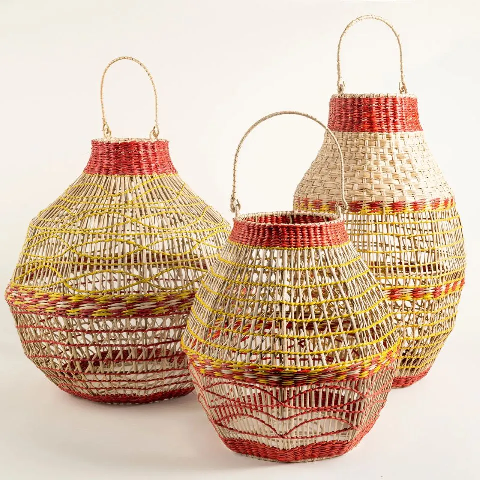 Colorful seagrass lantern set for eco-friendly manufacturing