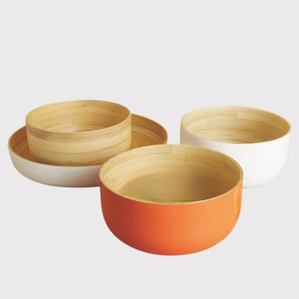 Colorful Bamboo Coiled bowl and tray set– modern handicraft tableware