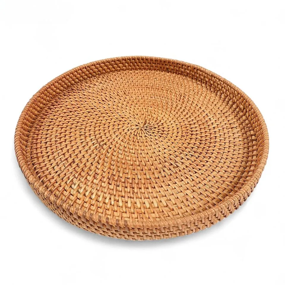 Large round rattan tray with perfectly even weaving