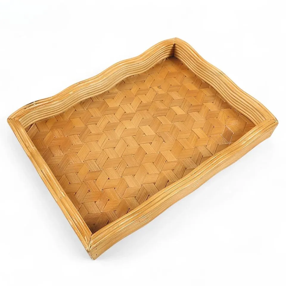 Square bamboo tray with sharp, delicate edges.