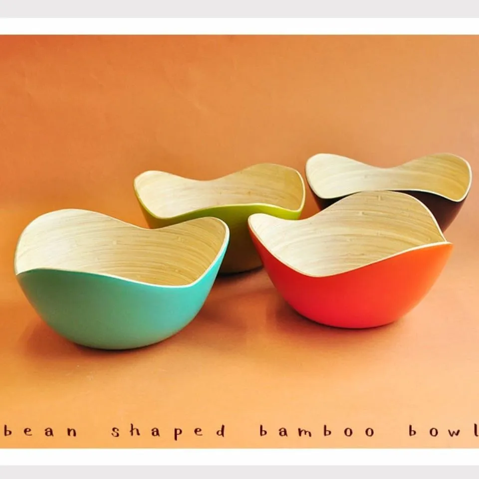 Set of 4 vibrant spun bamboo bowls- eco-friendly kitchenware by EHM, perfect for sustainable dining and custom wholesale orders.