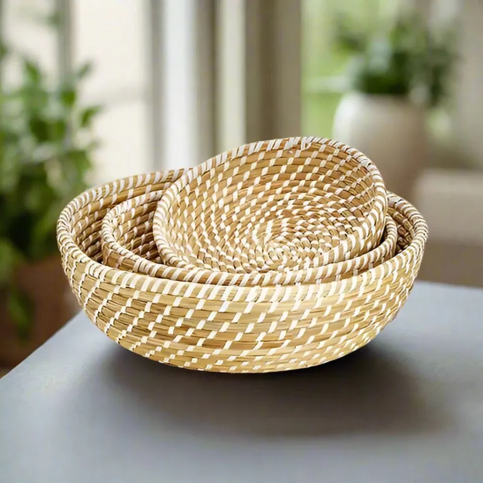 Stackable rattan bowl set manufactured by EHM – nested handmade design