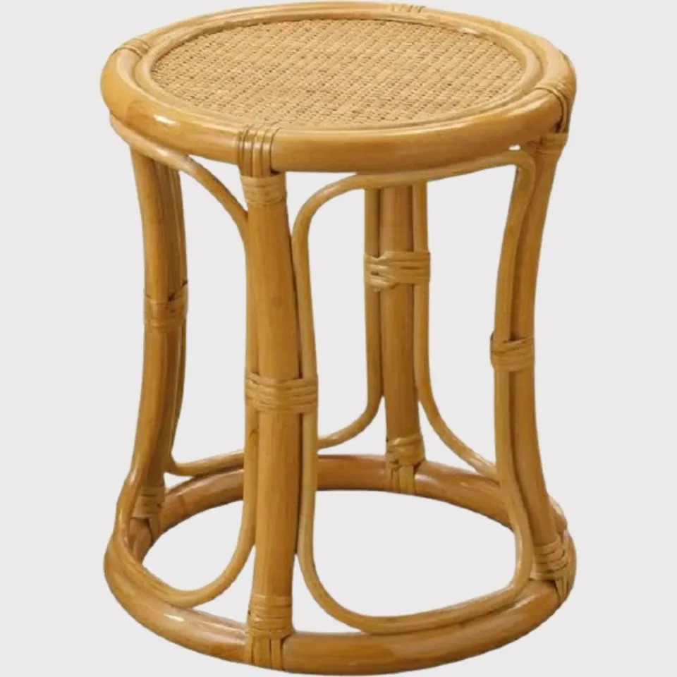 Handwoven rattan stool by EHM – Vietnam bamboo chair manufacturer with natural finish and durable curved frame