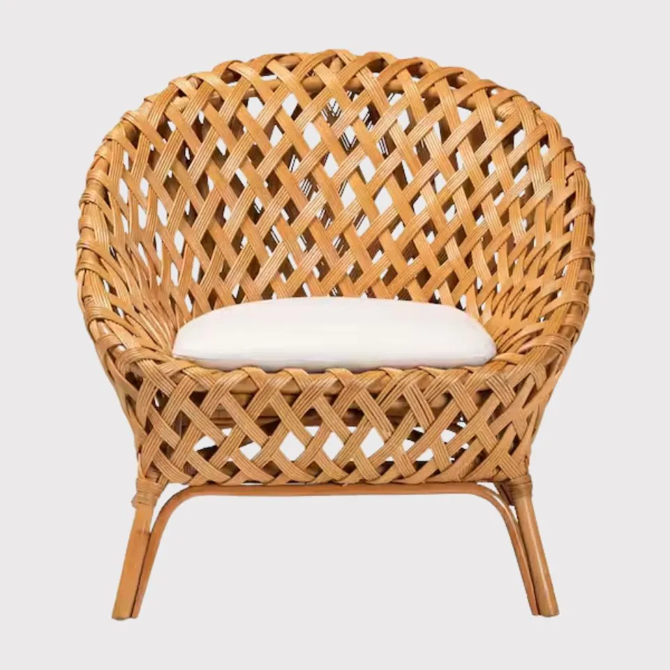 Luxury handwoven rattan armchair with cushion – EHM Vietnam rattan chair manufacturer for hotels and cafes