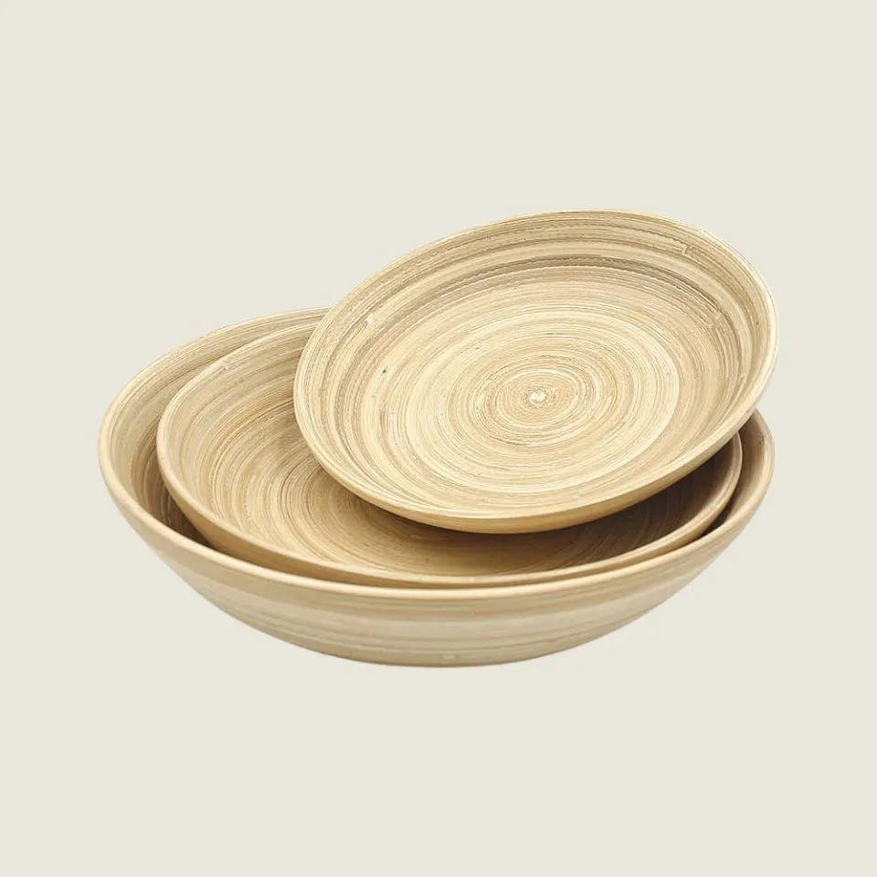 Nested natural coiled bamboo serving bowls handmade by EHM Vietnam
