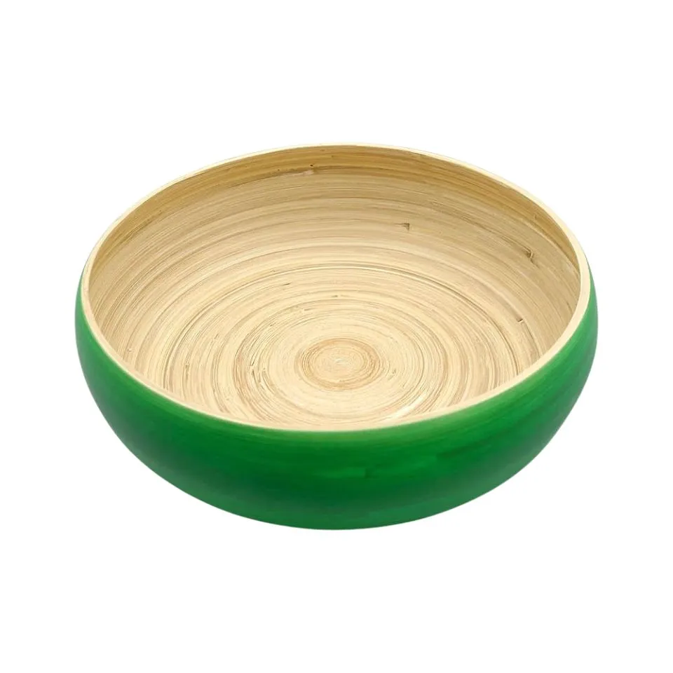 Glossy emerald green coiled bamboo serving bowl handmade by EHM Vietnam