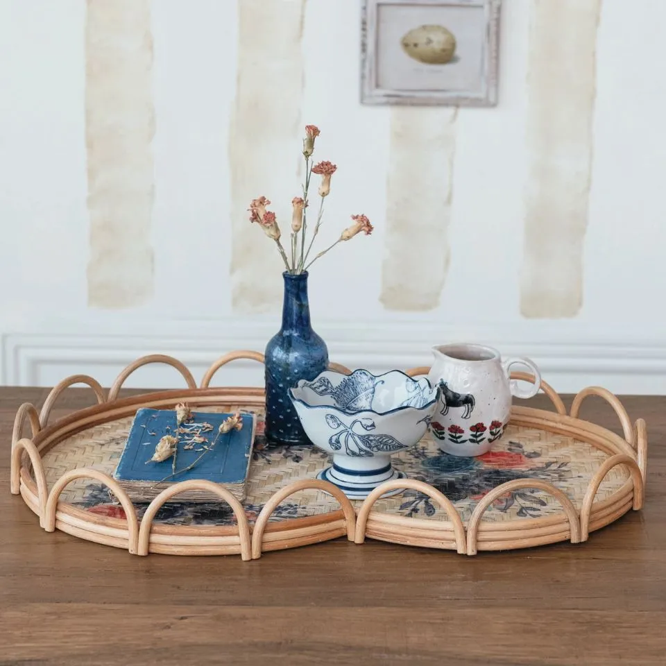 Oval bamboo decorative tray produced by EHM Vietnam.