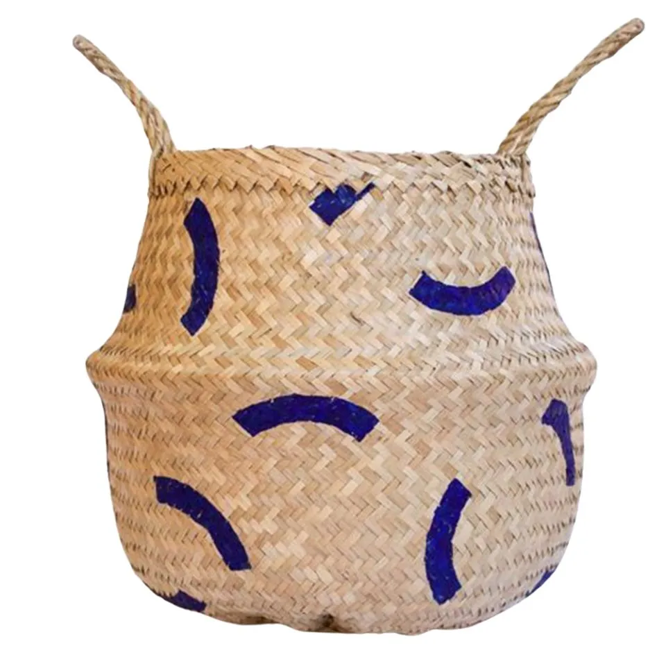 Hand Painted Seagrass Belly Basket Low Moq