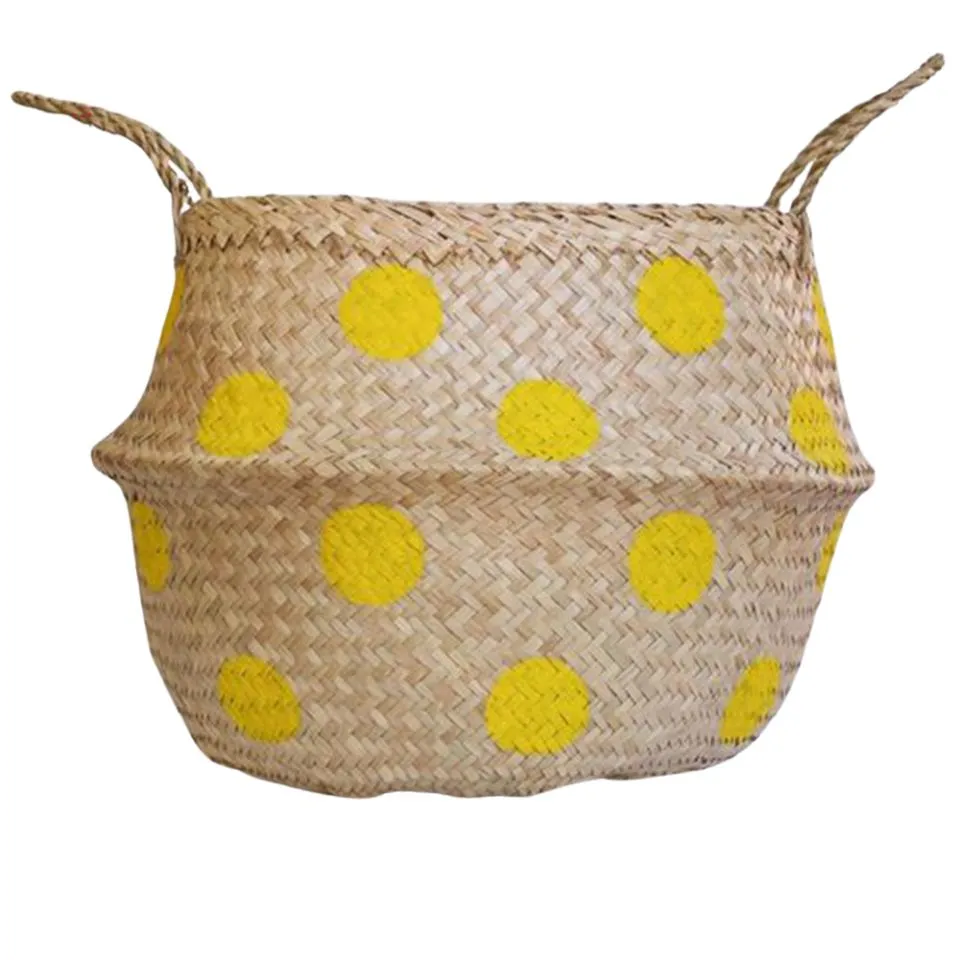 Hand Painted Seagrass Belly Basket Handicraft