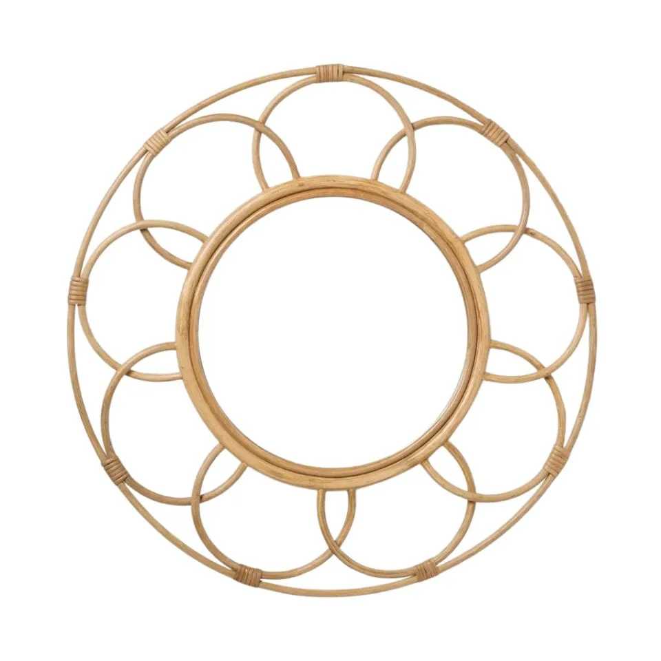 Handmade Rattan Flower Mirror Private Label