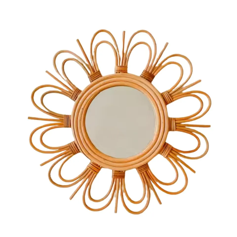 Handmade Rattan Flower Mirror Handicraft