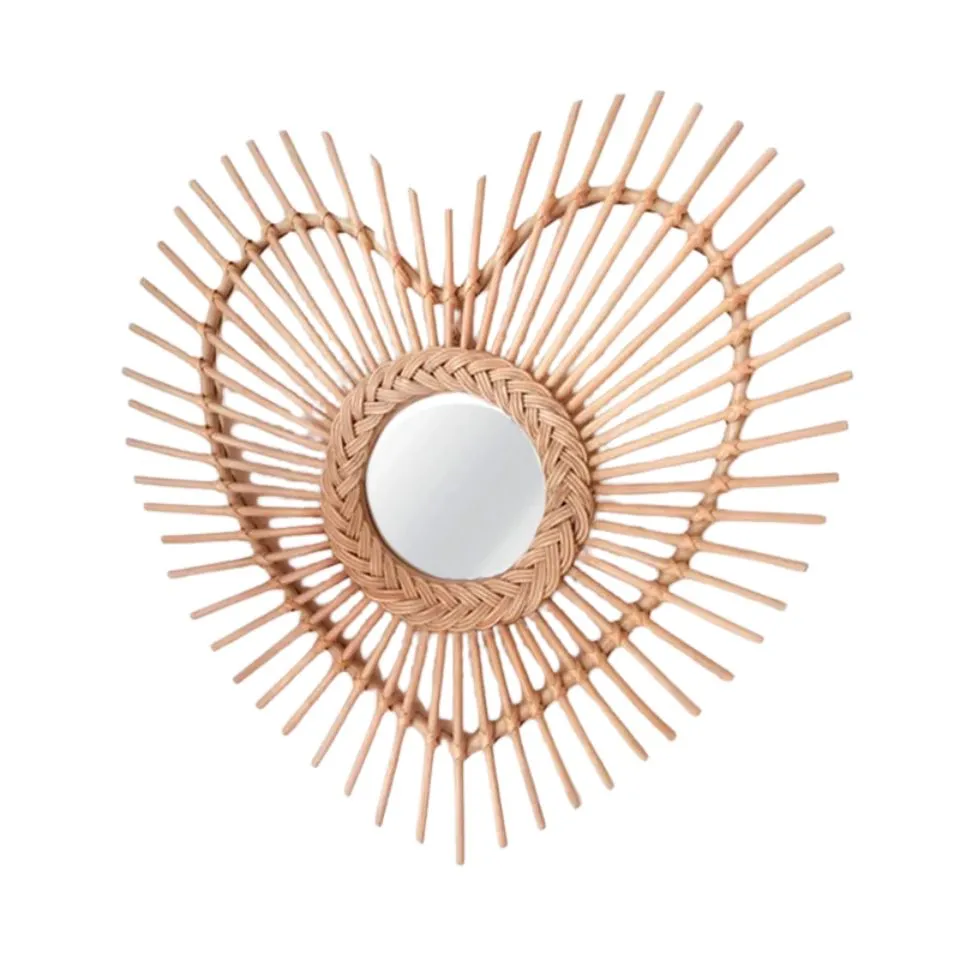 Heart Shaped Rattan Mirror Handicraft