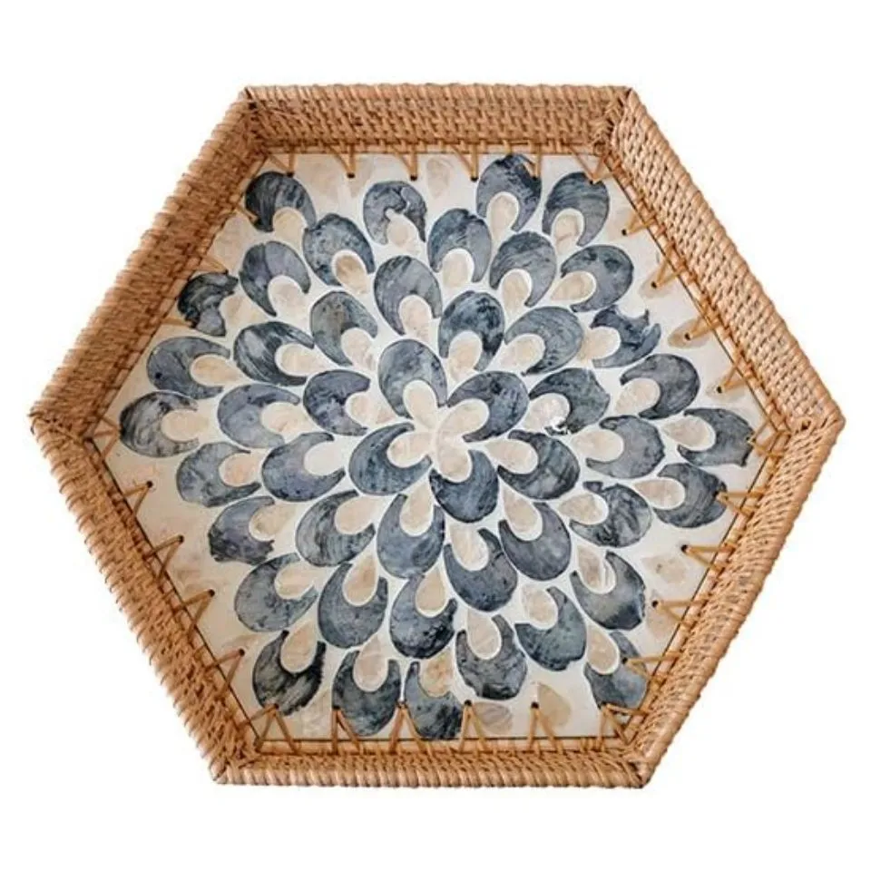 Hexagon Mother of Pearl Rattan Tray Manufacturer