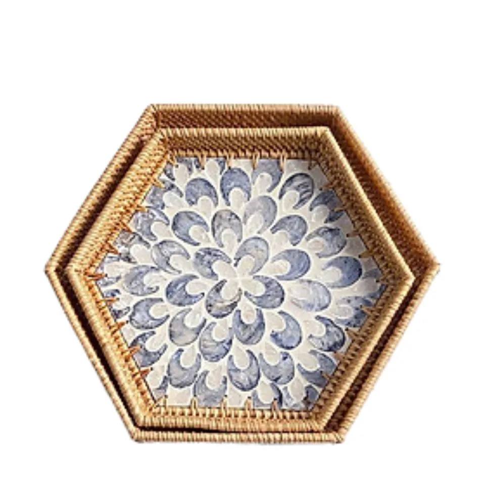 Hexagon Mother of Pearl Rattan Tray OEM