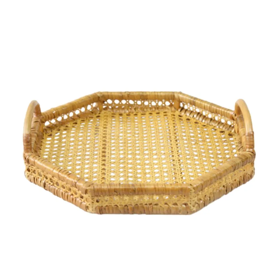 Hexagon Rattan Tray Handicraft