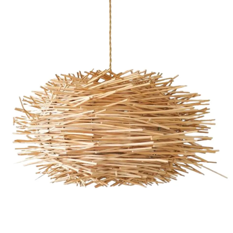 Intricately Woven Rattan Lampshade Handicraft