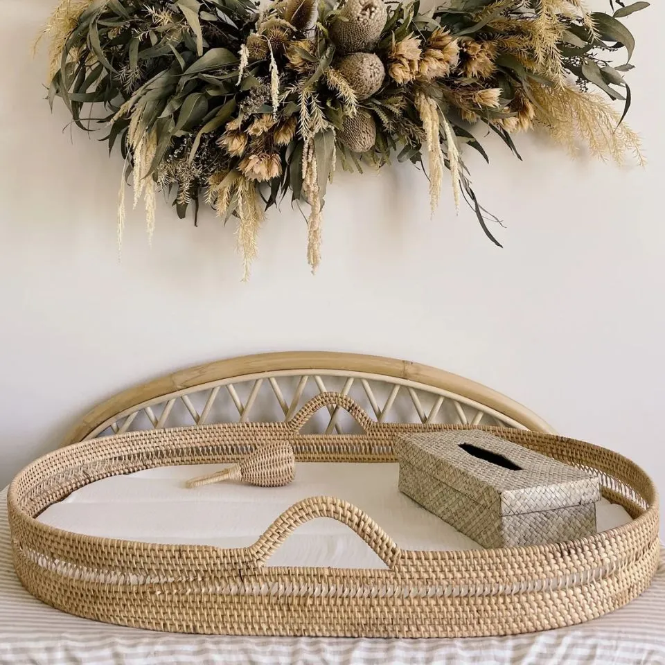 Handwoven rattan baby changing tray– ethical Kids & Pets handicraft by EHM Vietnam.