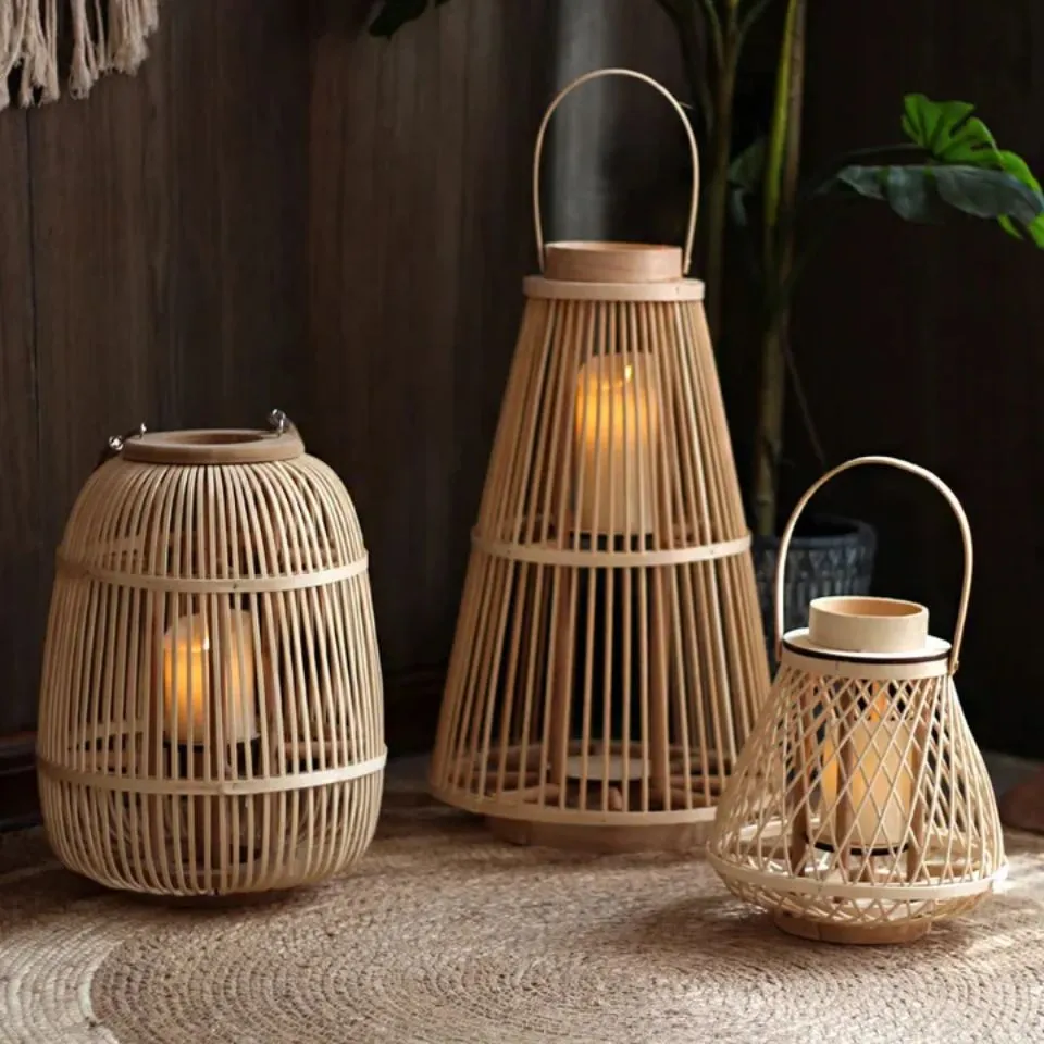 Rattan and bamboo hybrid candle lanterns – handcrafted sustainable lighting by EHM Vietnam