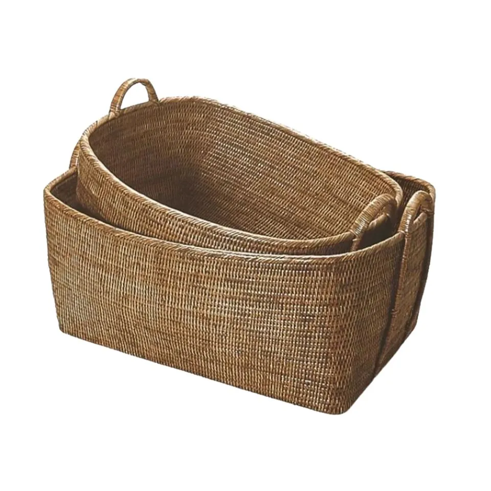 Large Rattan Storage Basket with Handles Handicraft