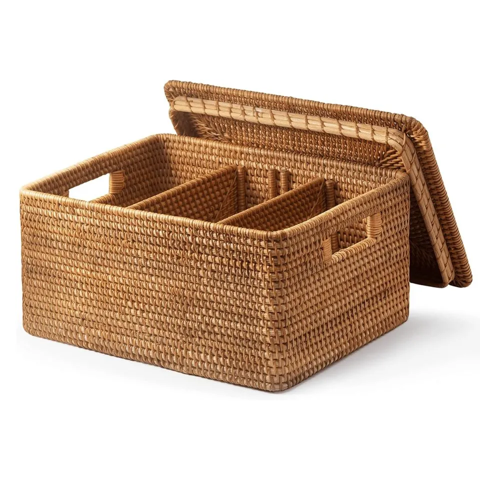 Large Rattan Storage Basket with Lid Private Label