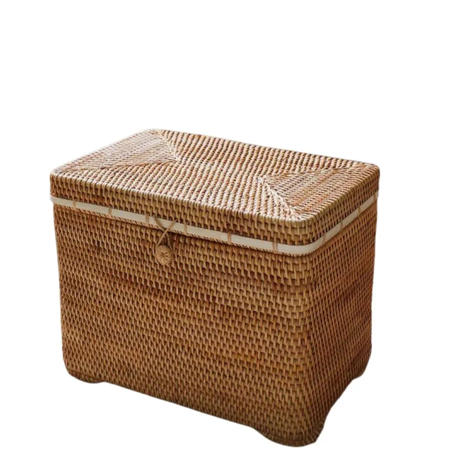 Large Rattan Storage Basket with Lid Handicraft