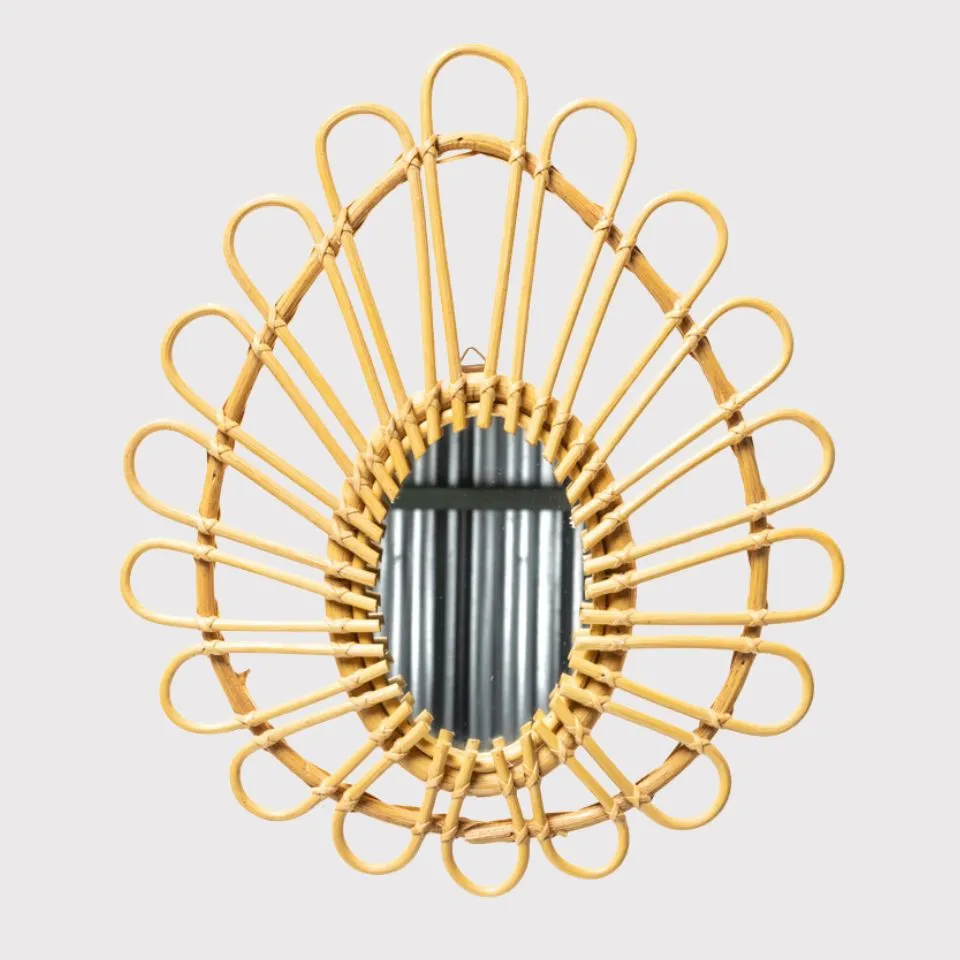 Minimalist rattan loop wall mirror with curved arch frame – Vietnamese handmade mirror manufacturer EHM.