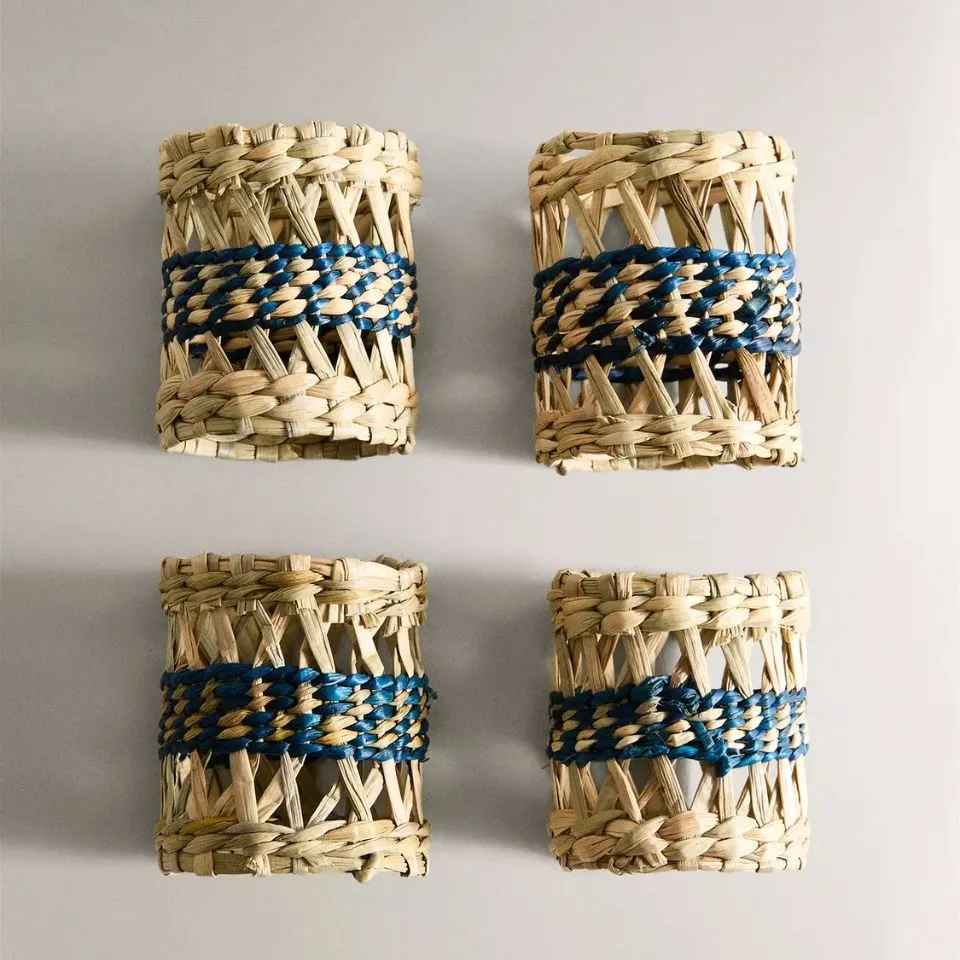 Water Hyacinth Napkin Ring with hand-dyed indigo blue woven accents