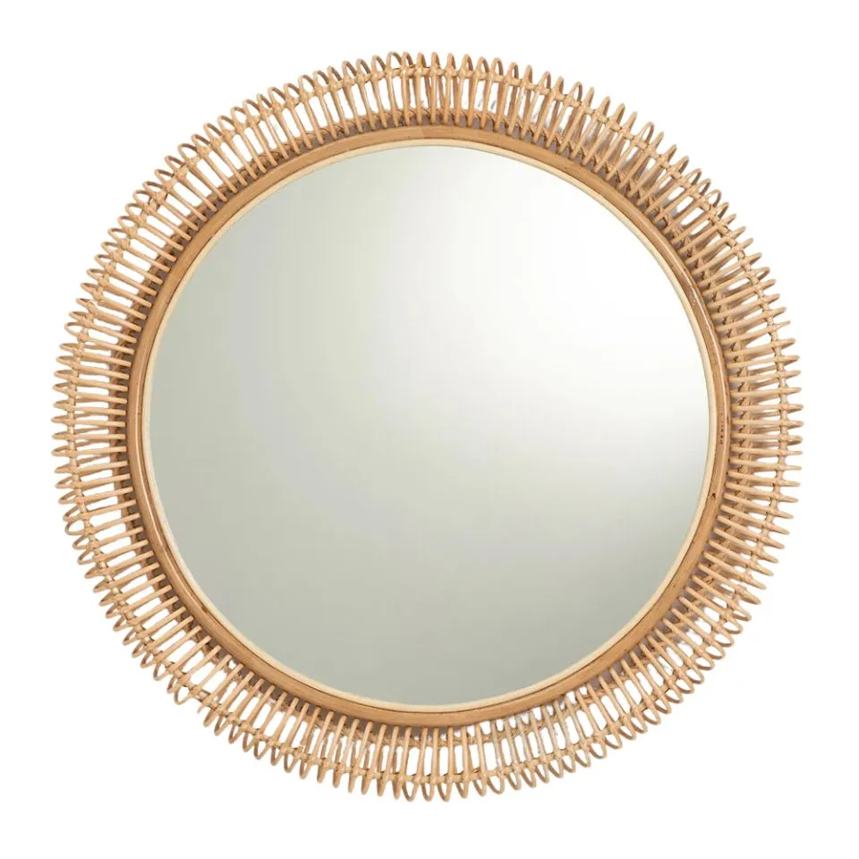 Natural Round Rattan Mirror Handicraft