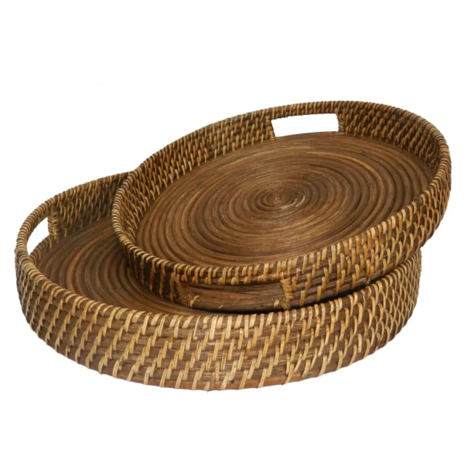 Round Natural Rattan Tray Handicraft