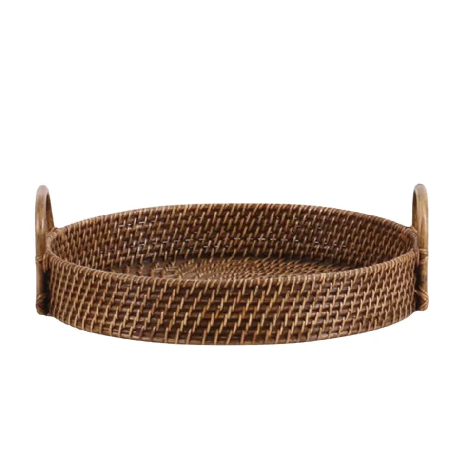 Round Natural Rattan Tray With Handles Short Lead Time
