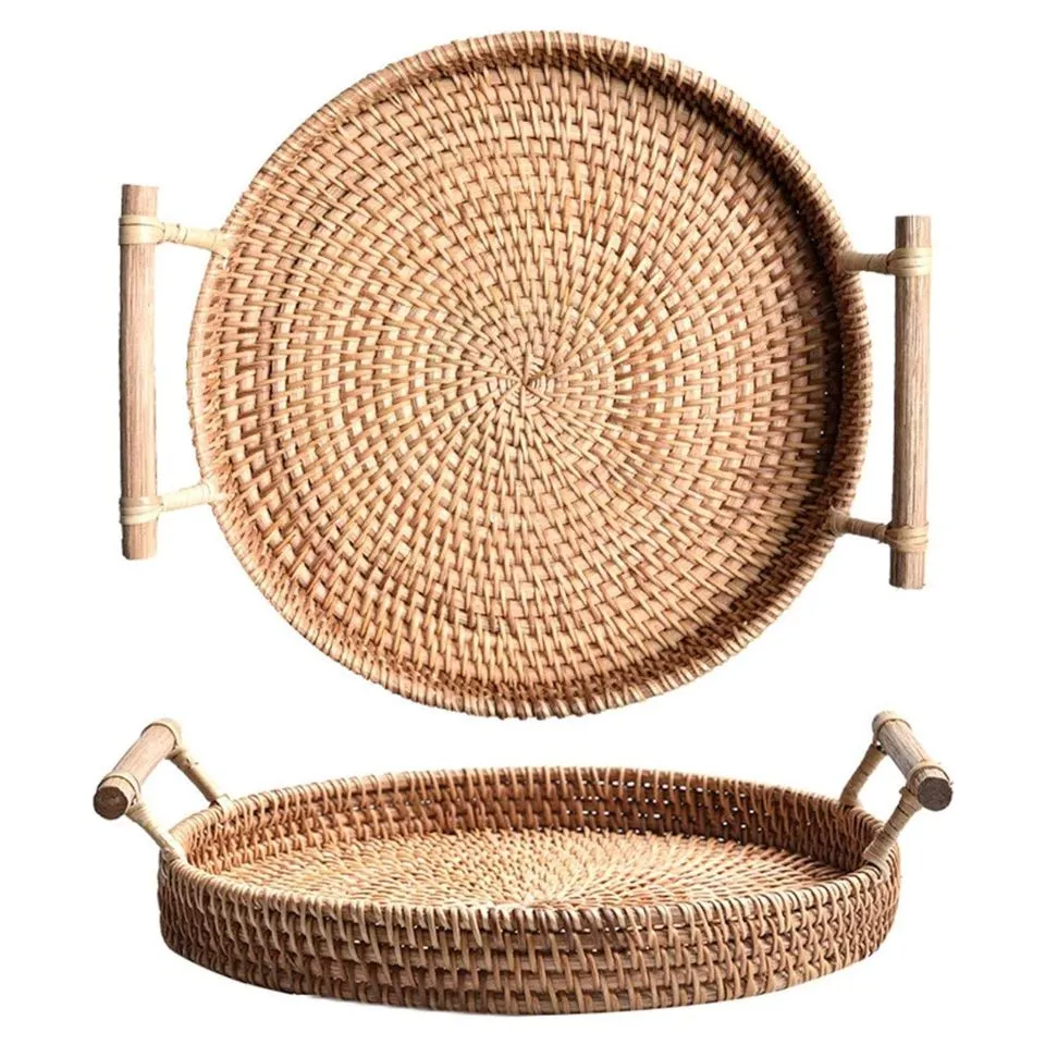 Round Natural Rattan Tray With Handles Manufacturer