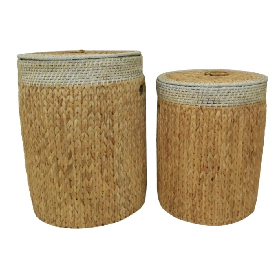 Natural Woven Water Hyacinth Laundry Baskets Handicraft