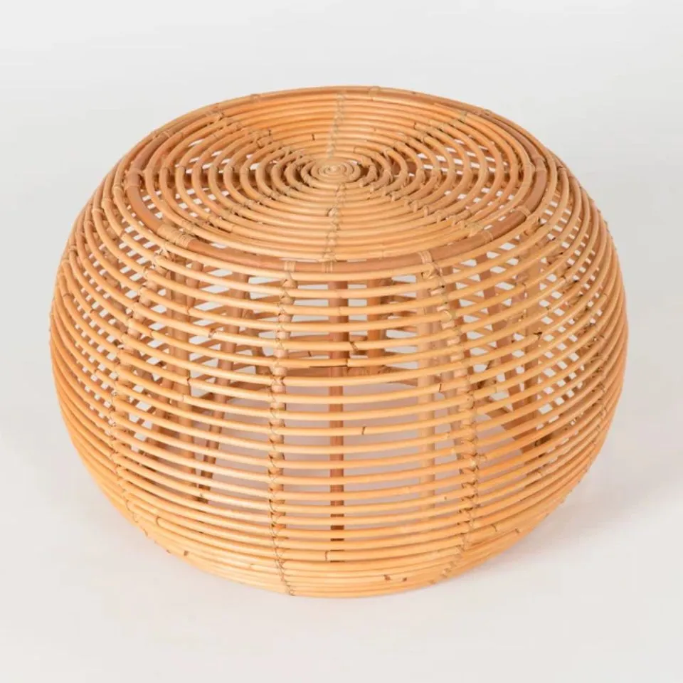 Premium rattan woven round Ottoman with open lattice design – EHM Vietnam handicraft manufacturer