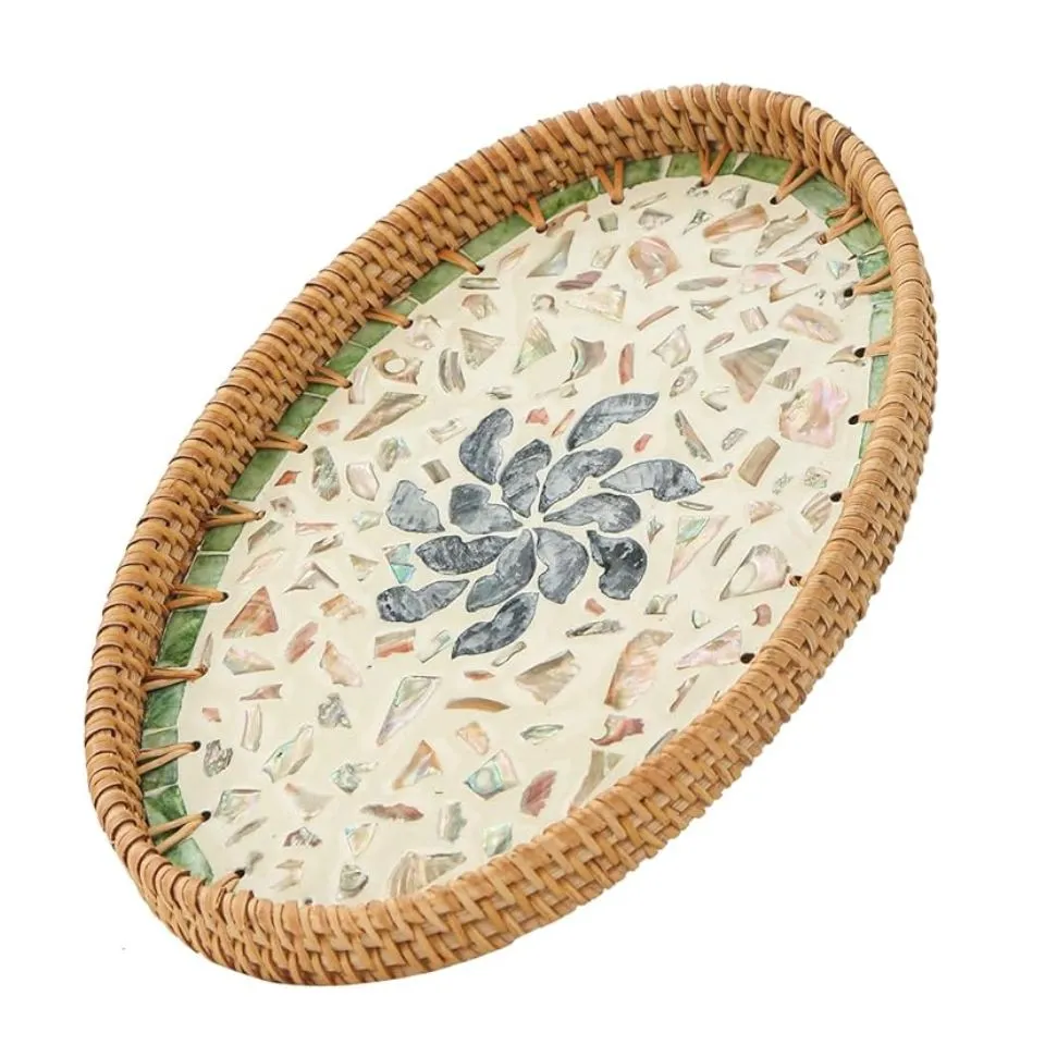 Oval Rattan Tray Mother Of Pearl Inlay Custom