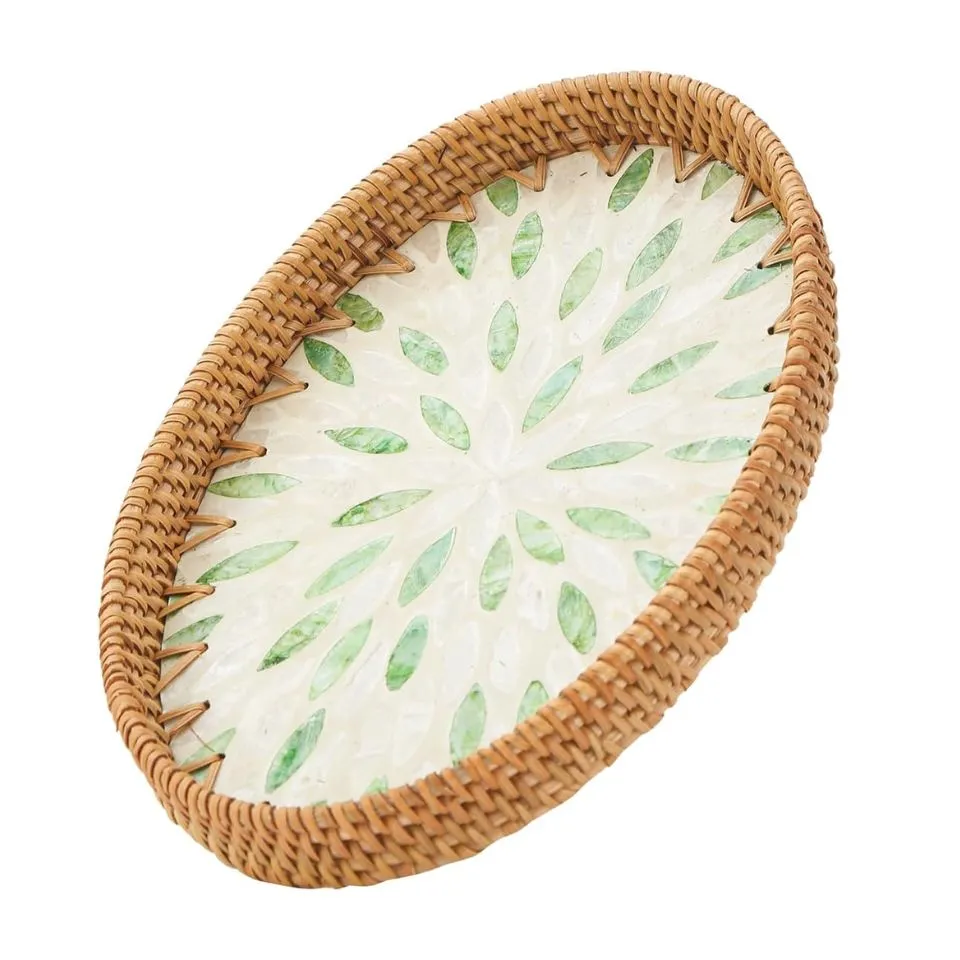 Oval Rattan Tray Mother Of Pearl Inlay Hight Quality