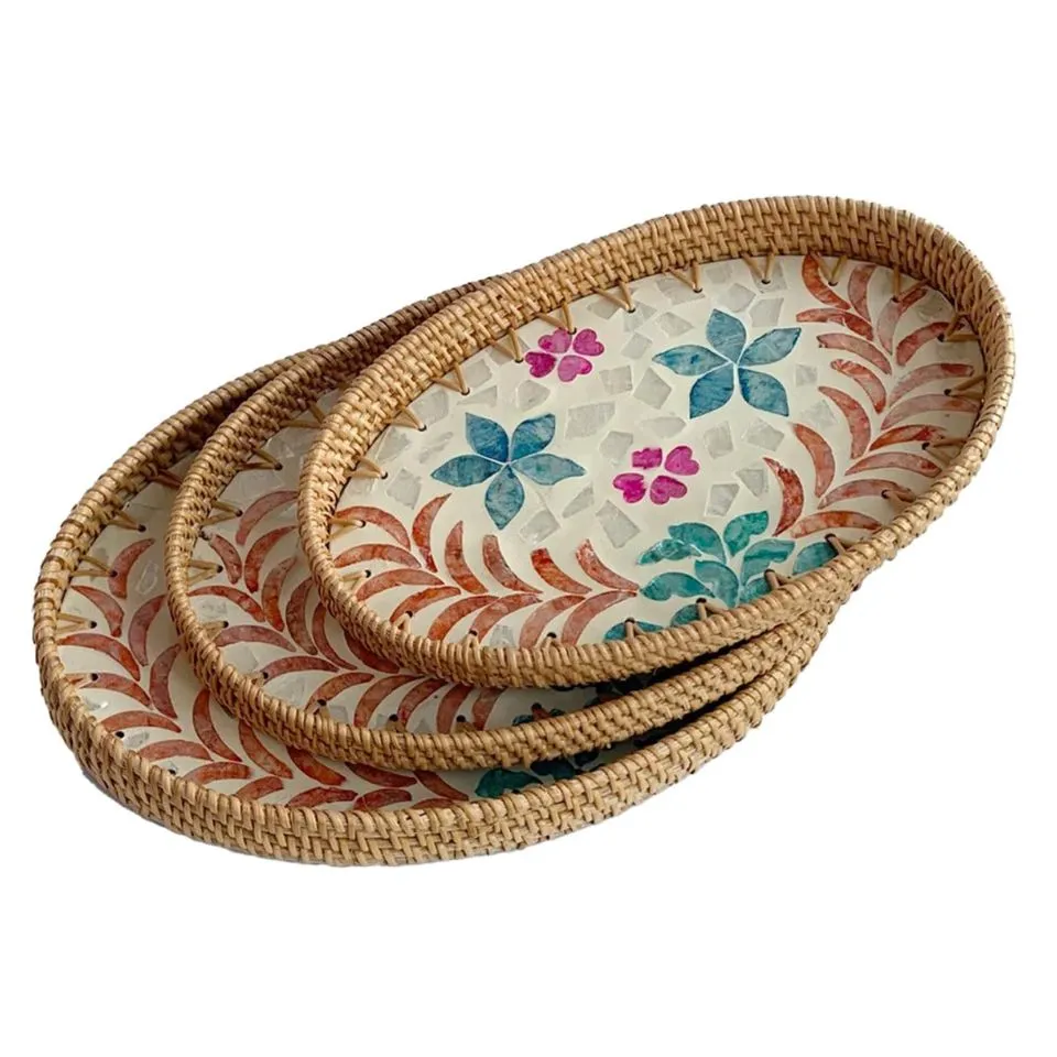 Oval Rattan Tray Mother Of Pearl Inlay Manufacturer