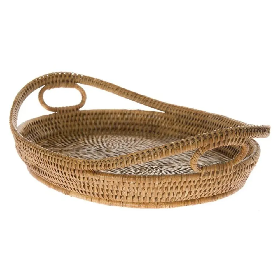 Oval Rattan Tray With Handles Handicraft