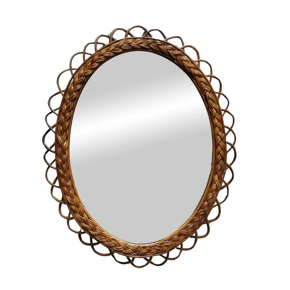 Oval Woven Wicker Rattan Mirror Handicraft
