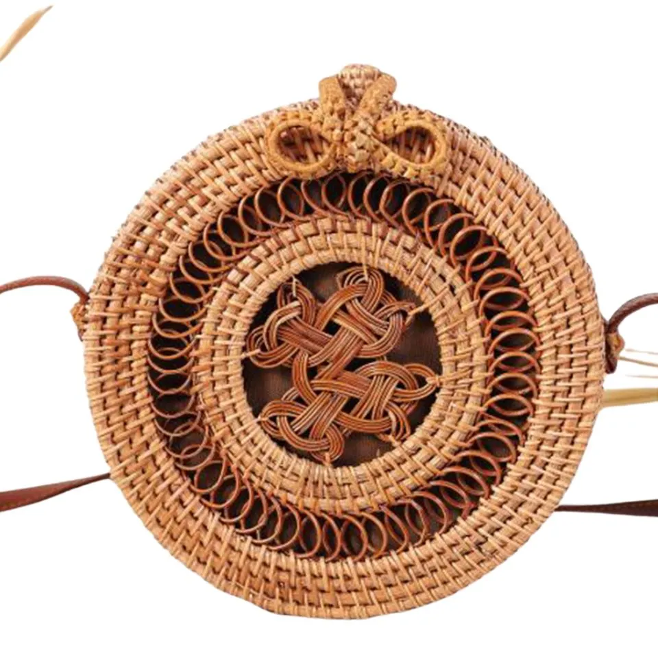 Pattern Rattan Round Bag Handicraft