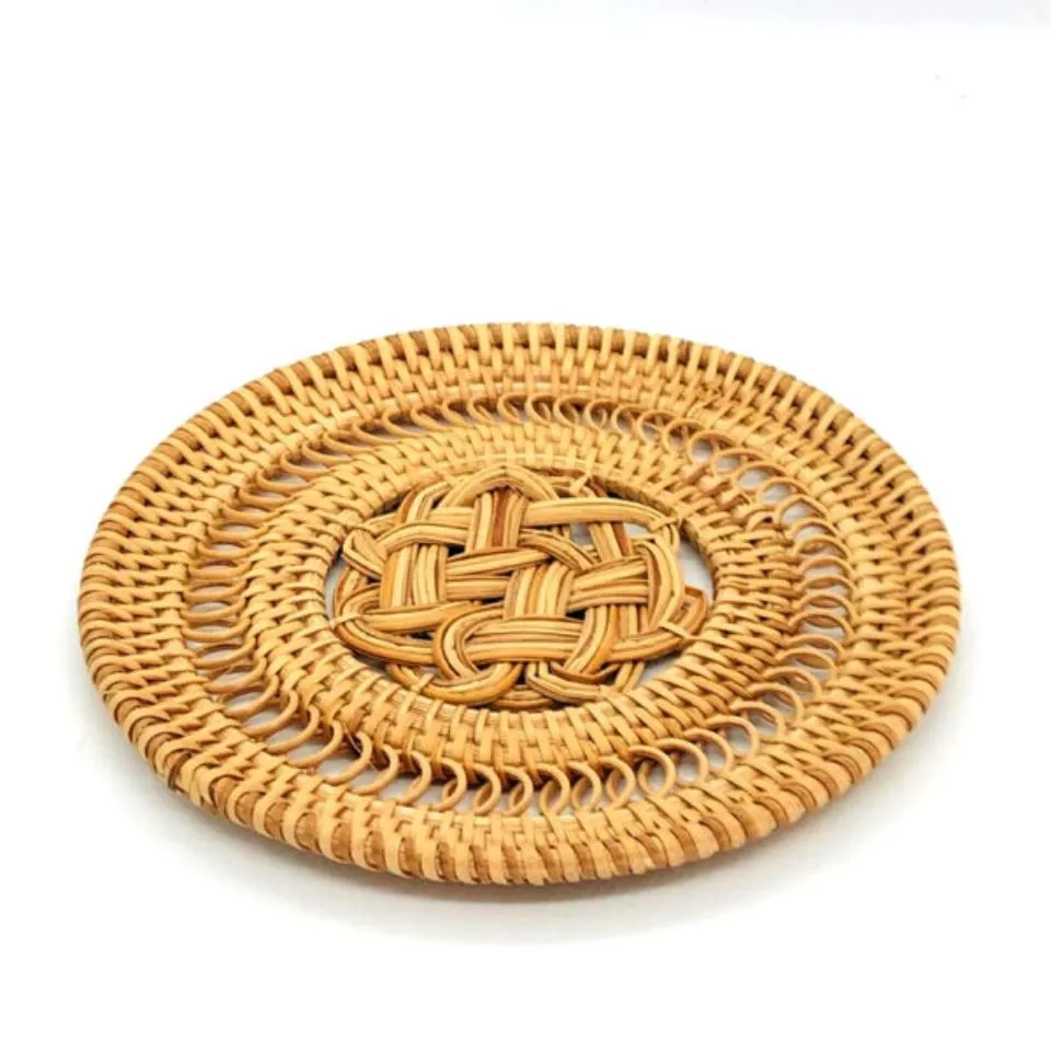Patterned Rattan Woven Coasters Handicraft