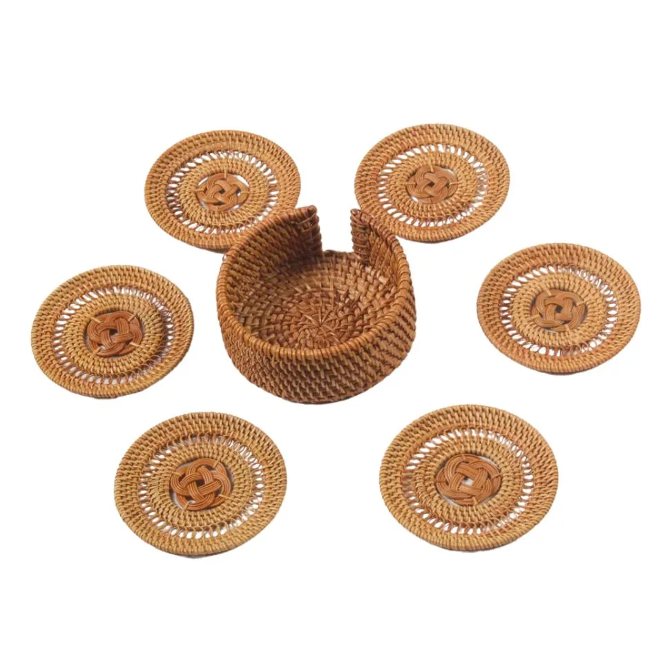Patterned Rattan Woven Coasters Short Lead Time
