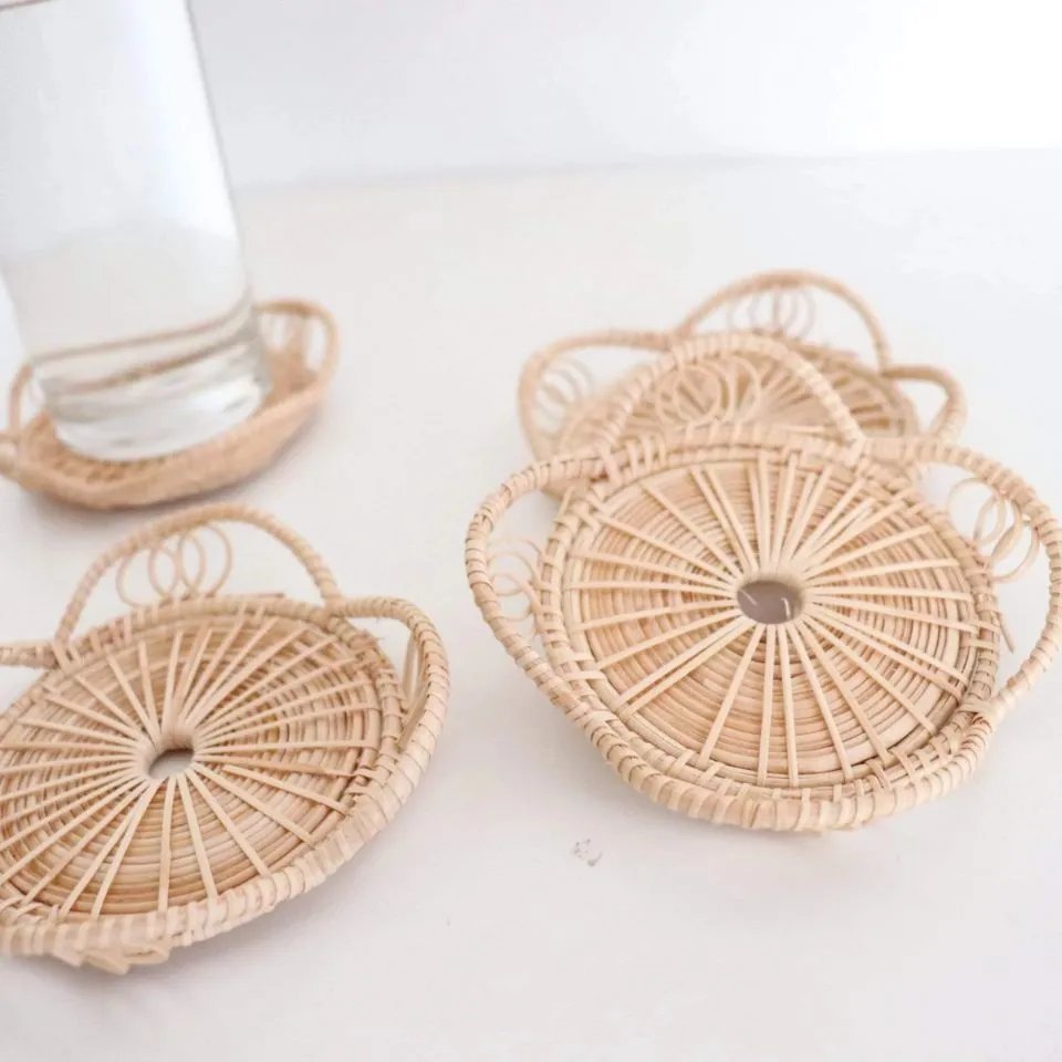 Patterned Rattan Woven Coasters OEM