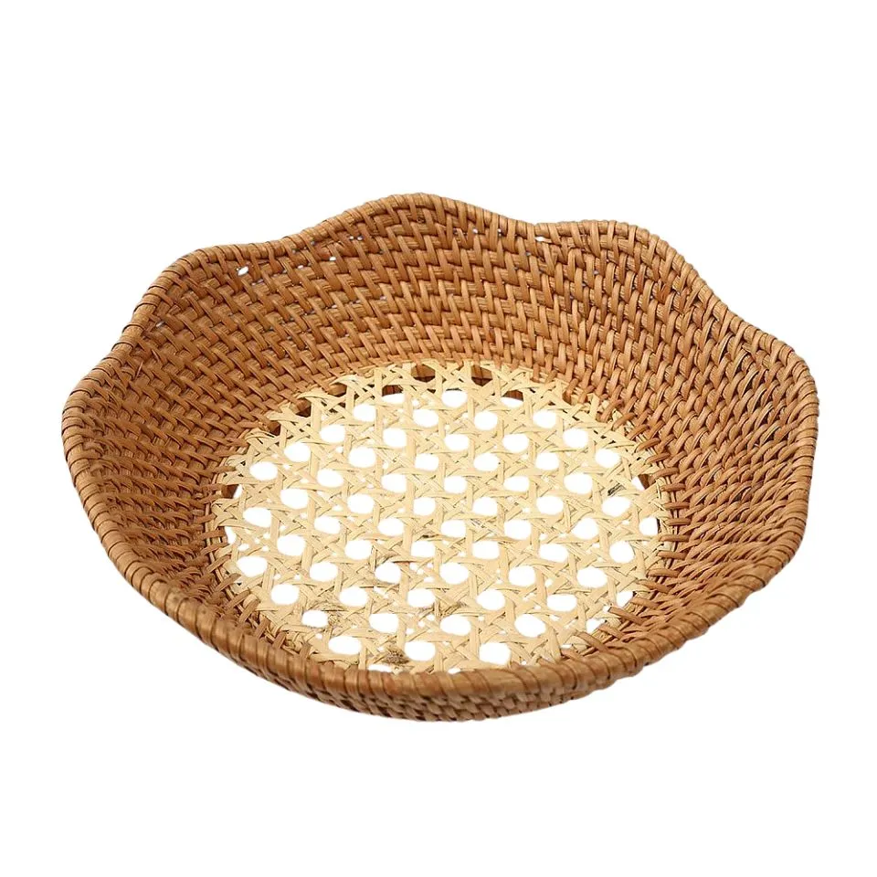 Natural rattan bowl with soft scalloped edge and contrasting open-weave center – modern coastal style