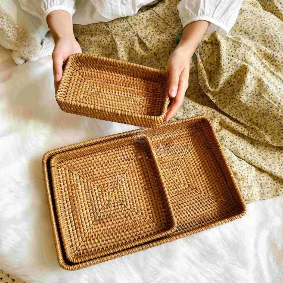 Set of 3 hand-woven rattan trays – made in Vietnam by EHM artisans